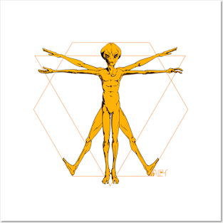 Vitruvian Alien Orange Posters and Art